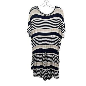 JODIFEL Womens Striped Romper Short Sleeve Tie Waist Size 1X Blue/Multi